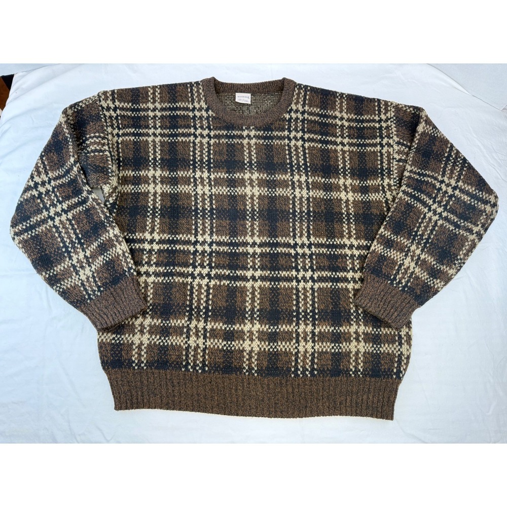 Windridge Vintage Mens Brown Plaid Crewneck Sweater‎ Acrylic Knit Large Korea